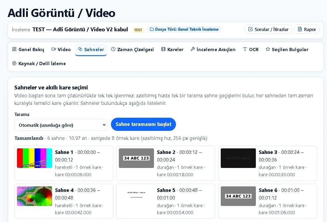 Adli Görüntü / Video ekranı (sentetik örnek veri)